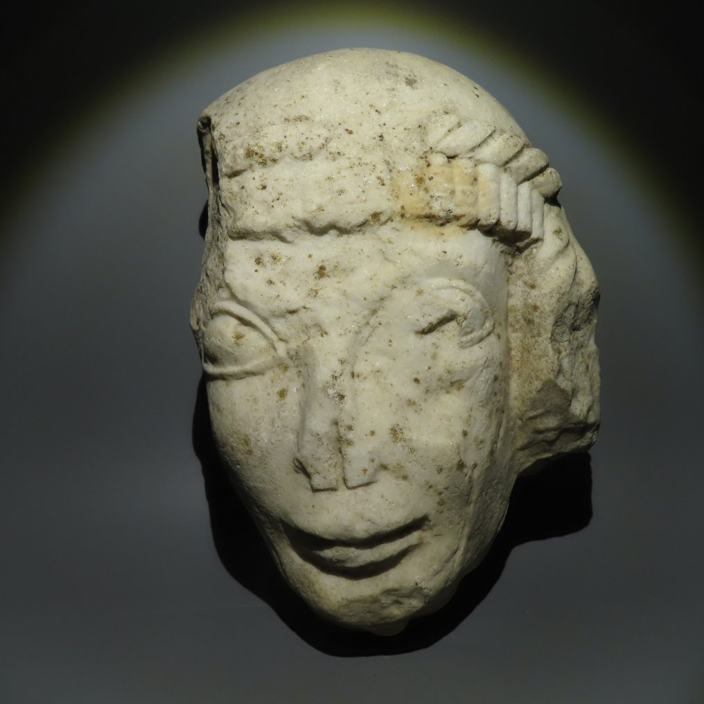 Romersk antikk Marmor teatralsk maske. 29 cm H. Stor og viktig. Spansk eksportlisens. #1.3