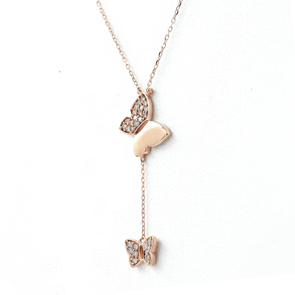 吊坠项链 - 14K包金 玫瑰金 -  0.15ct. tw. 钻石 (天然)  #2.1