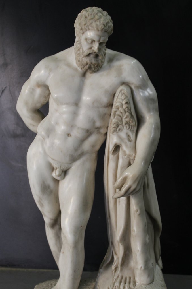 Scultura, Grande statua di Ercole Farnese - 74 cm - Marmo #1.1