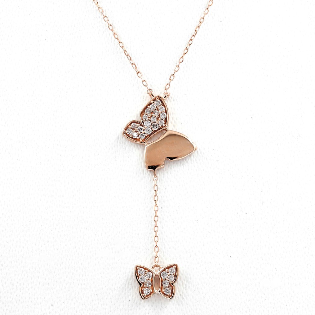 吊坠项链 - 14K包金 玫瑰金 -  0.15ct. tw. 钻石 (天然)  #1.0