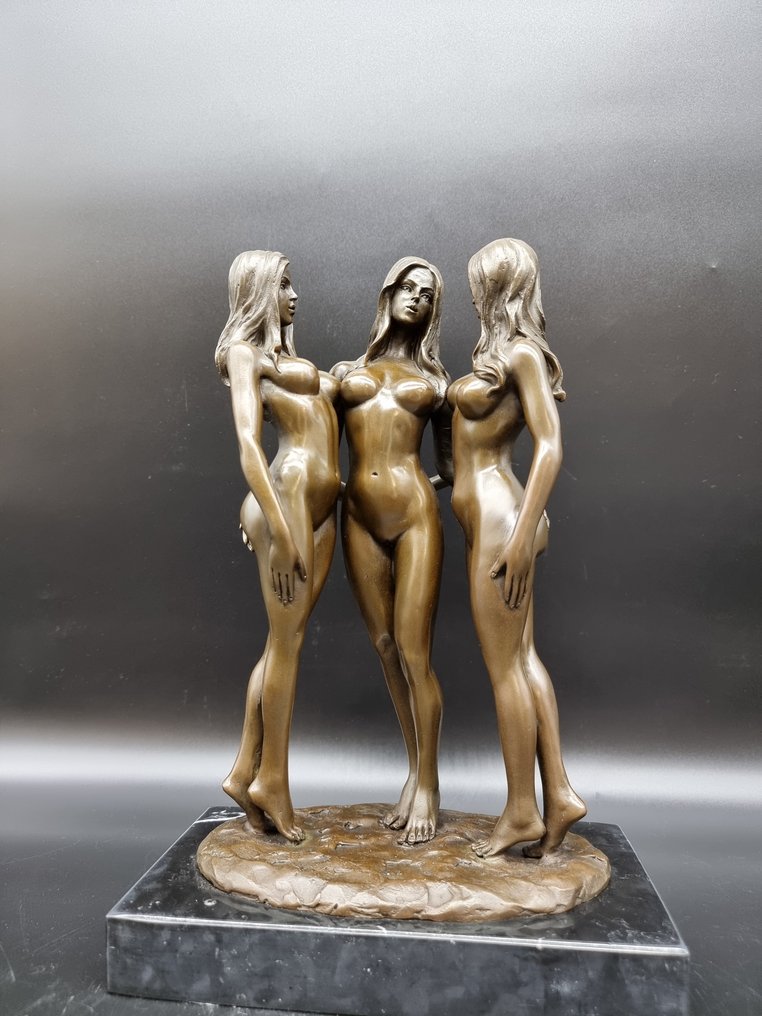 Patsas, Bronze, The Three Graces - 29.5 cm - Marmori, Pronssi #1.1