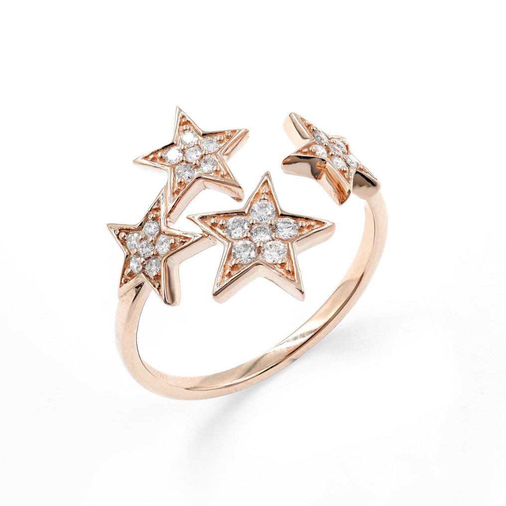 Ring - 14 karat Rosegull - 0.23ct. tw. Diamant (Naturlig) #1.0