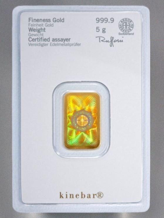5 grams - Guld .999 - Kinebar, Heraeus, Germany - Förseglad #1.0