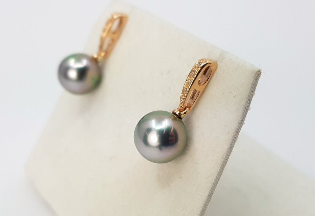 Drop fülbevaló - 14 kt. Rózsa arany - 0.08ct. tw. - 10x11mm Tahiti gyöngyök #4.3