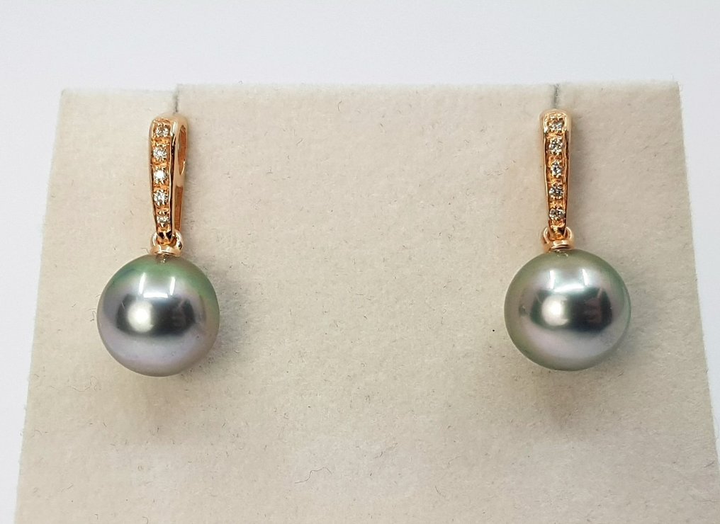 Drop fülbevaló - 14 kt. Rózsa arany - 0.08ct. tw. - 10x11mm Tahiti gyöngyök #3.2