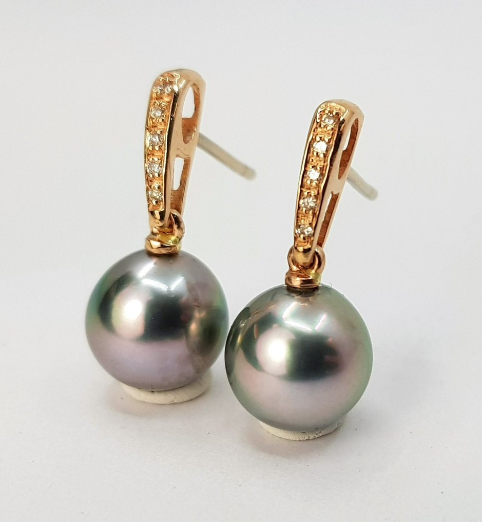 Drop fülbevaló - 14 kt. Rózsa arany - 0.08ct. tw. - 10x11mm Tahiti gyöngyök #1.0