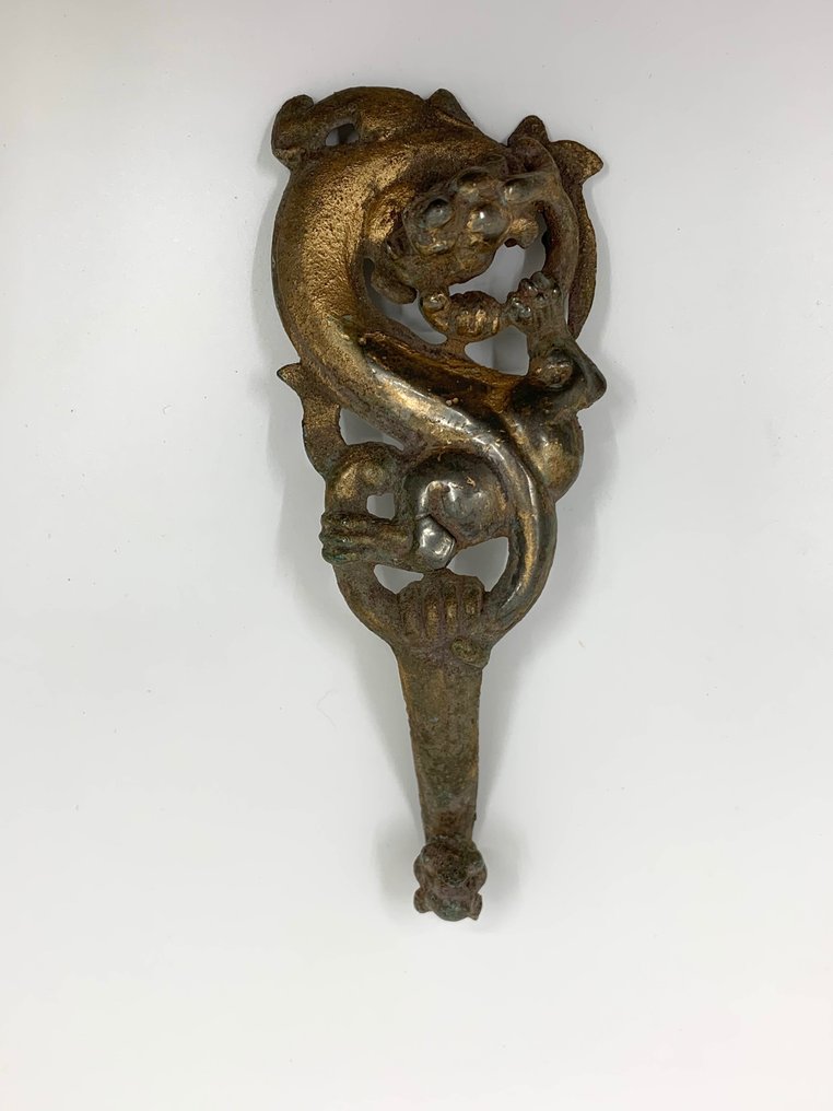 Bronz Ősi kínai, Han-dinasztia Dragon Fibula kb. ie 206-tól i.sz. 220-ig - 17 cm #1.2