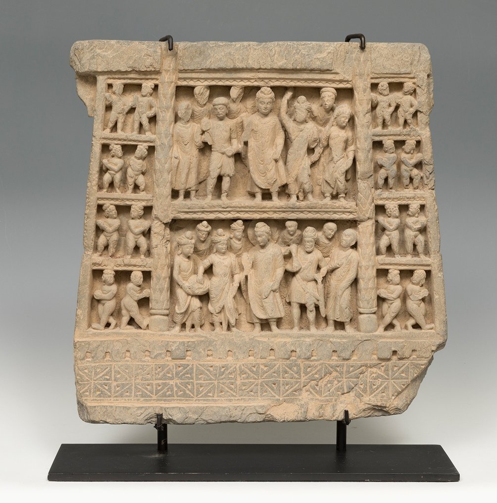 Gandhara Schist Relief with scenes from the life of Buddha. 46.3 cm H. #1.2