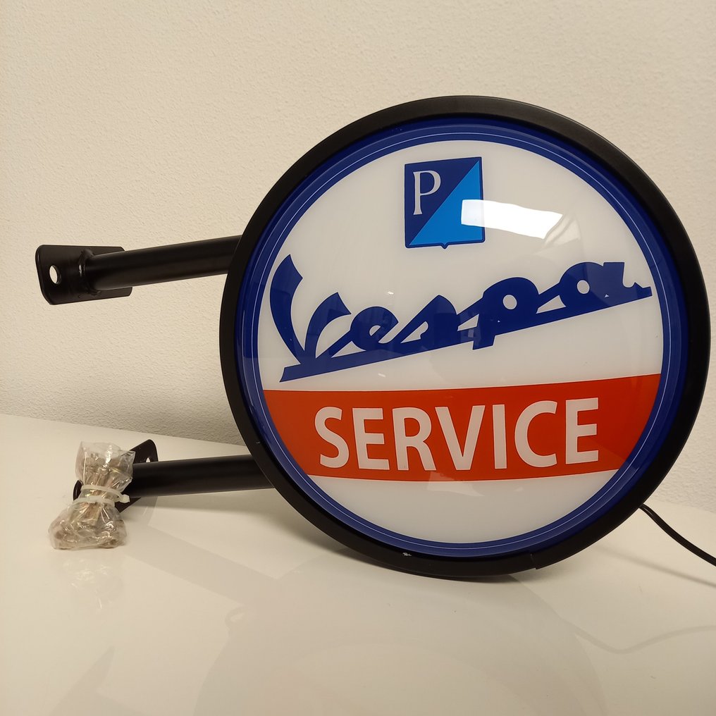 Panneau mural éclairé / enseigne lumineuse de Vespa - Caisson lumineux - Vespa Service - métal #4.3