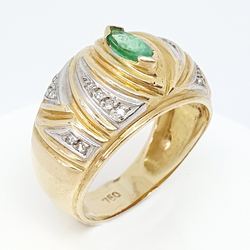 18 kt Gelbgold - Ring - 0.35 ct Smaragd - Diamanten #1.2
