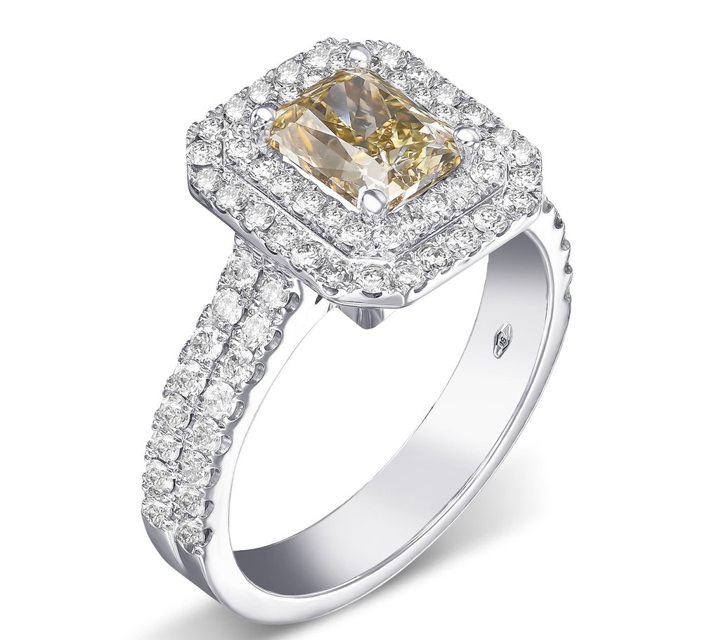 VVS1 2.00 Carat Fancy Diamond Double Halo - 18 kt. White gold - Ring - 1.50 ct Diamond - Diamonds #3.1