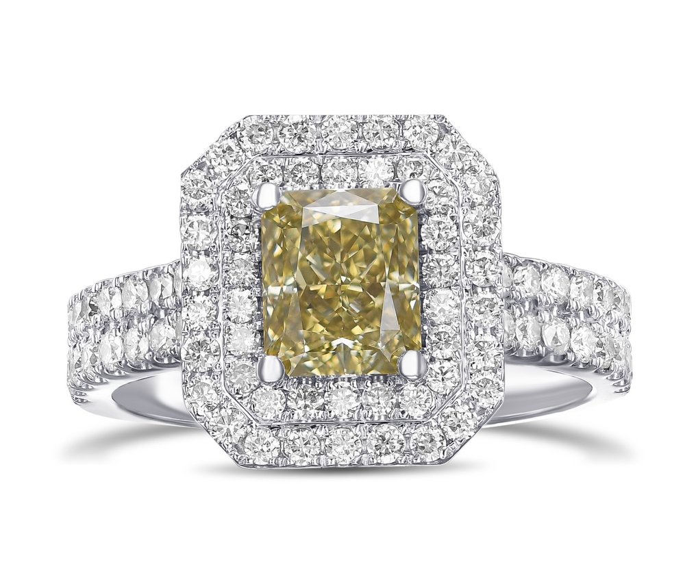 VVS1 2.00 Carat Fancy Diamond Double Halo - 18 kt. White gold - Ring - 1.50 ct Diamond - Diamonds #1.1