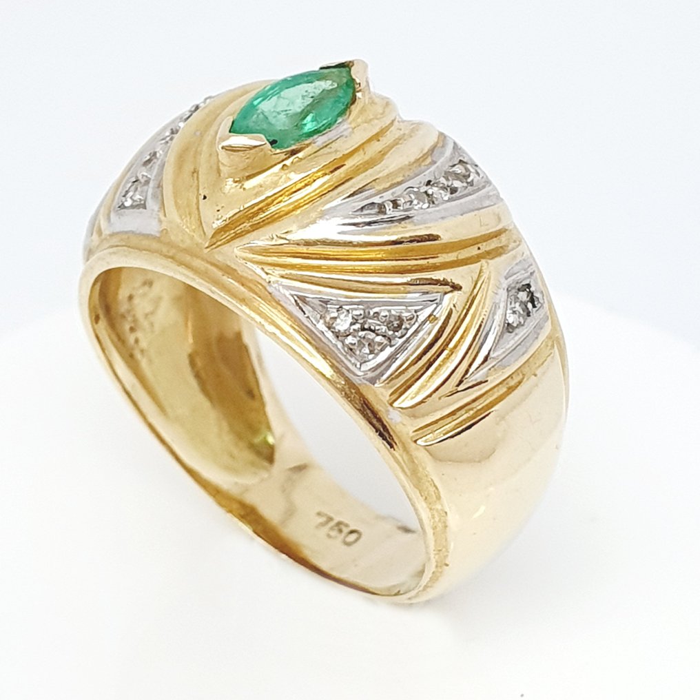 18 kt Gelbgold - Ring - 0.35 ct Smaragd - Diamanten #2.1