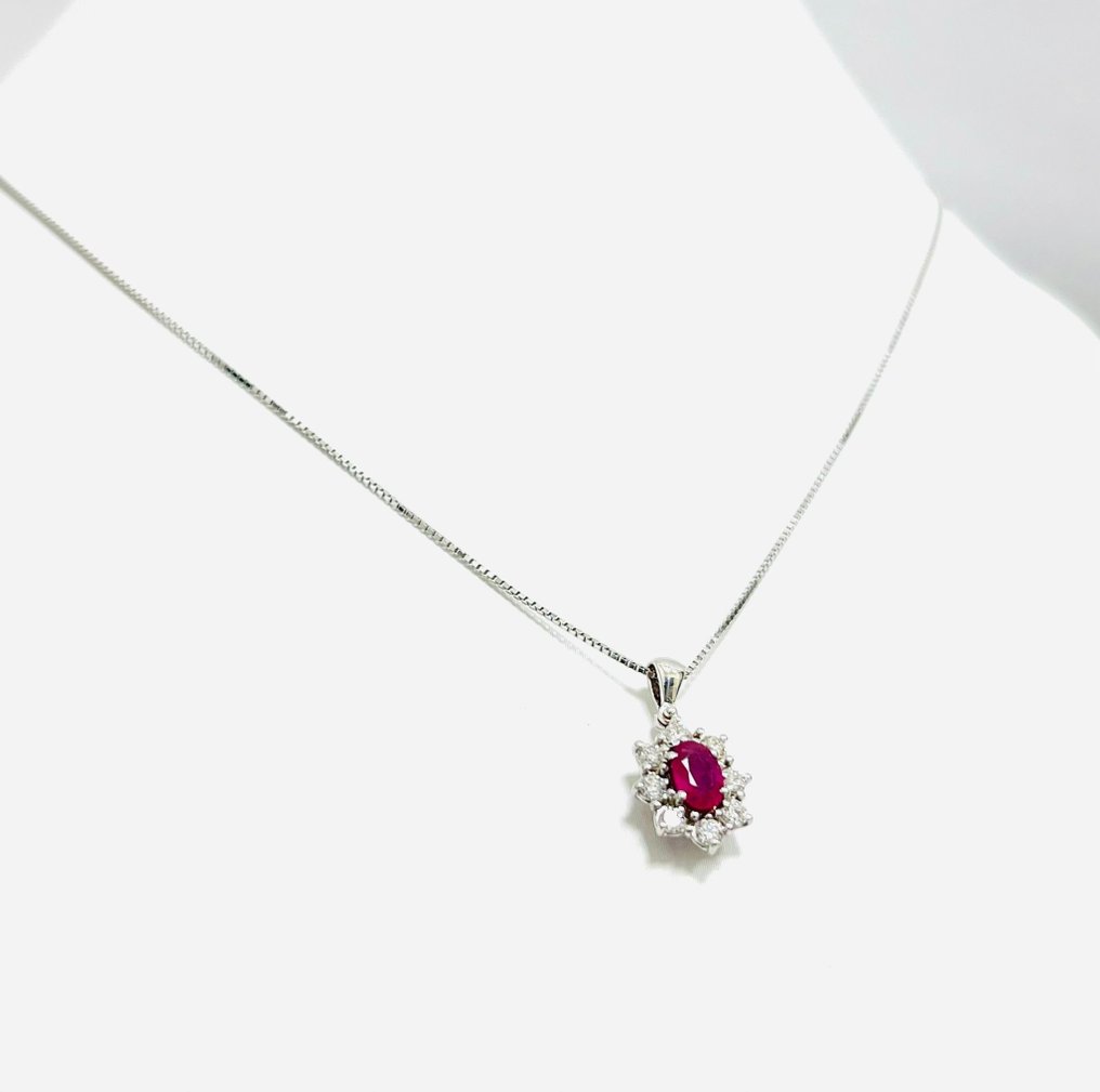 18 kt. White gold - Necklace with pendant - 0.80 ct Ruby - Diamonds #2.1