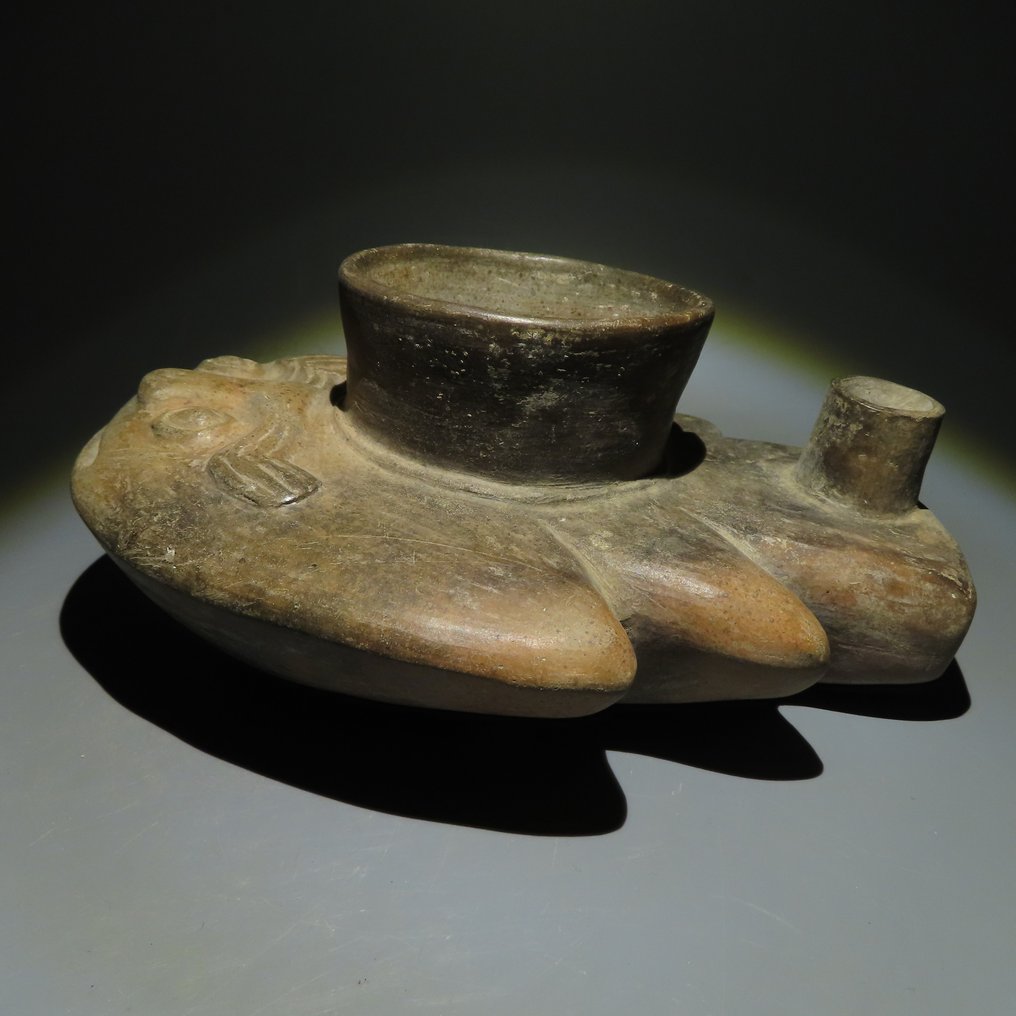 秘鲁奇穆 Terracotta 鲶鱼形状的 Huaco。公元 900-1400 年。长 21 厘米。西班牙进口许可证。 #2.1