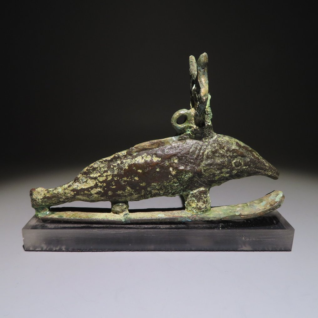 Antiguo Egipto Bronce Figura del Dios Pez Oxyrhynchos. 11 cm L. Período Tardío 664 - 332 a.C. #1.1