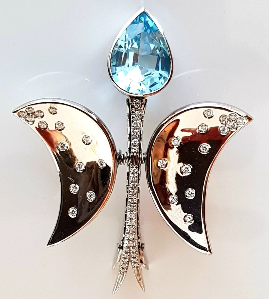 Καρφίτσα - 18 καράτια Λευκός χρυσός - 15.42ct. tw. Τοπάζιο - Διαμάντι #1.0