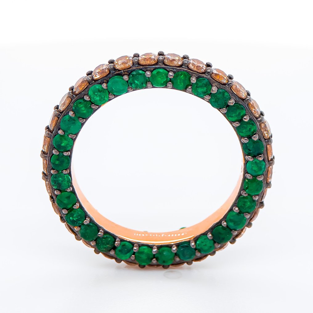 Örökkévalóság gyűrű - 14 kt. Rózsa arany - 3.52ct. tw. Barna Gyémánt (Természetes színű) - Smaragd - IGI Certified #4.3