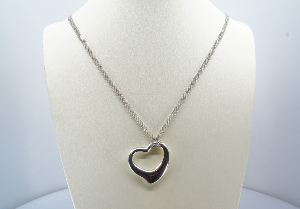Tiffany & Co. - Halskæde med vedhæng - Open Heart Large, 30inch double Mesh Chain - Sølv  #2.2