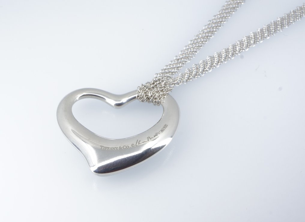 Tiffany & Co. - Halskæde med vedhæng - Open Heart Large, 30inch double Mesh Chain - Sølv  #3.1