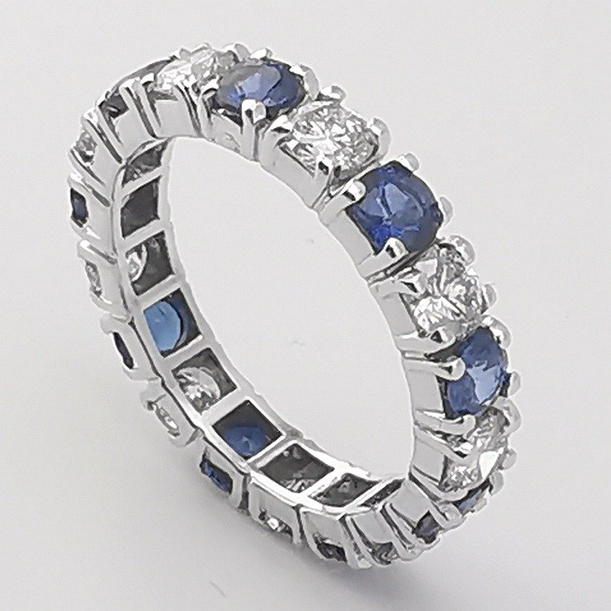 18 kt. White gold - Ring - 2.88 ct Diamond - Sapphires #1.2