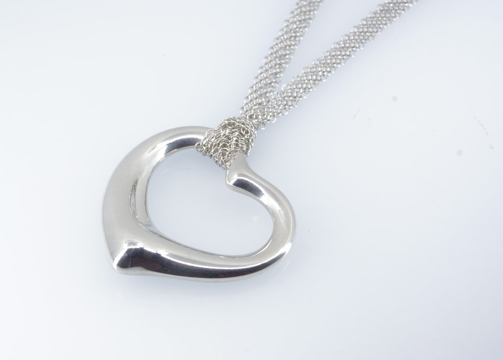 Tiffany & Co. - Halskæde med vedhæng - Open Heart Large, 30inch double Mesh Chain - Sølv  #3.2
