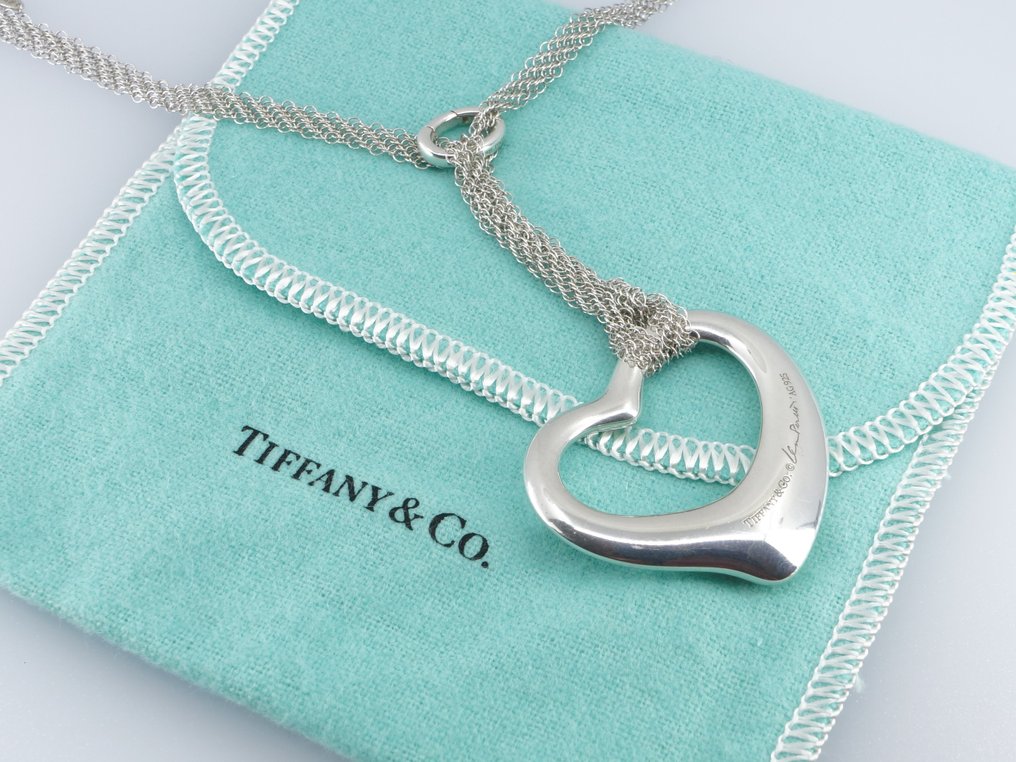 Tiffany & Co. - Halskæde med vedhæng - Open Heart Large, 30inch double Mesh Chain - Sølv  #2.1