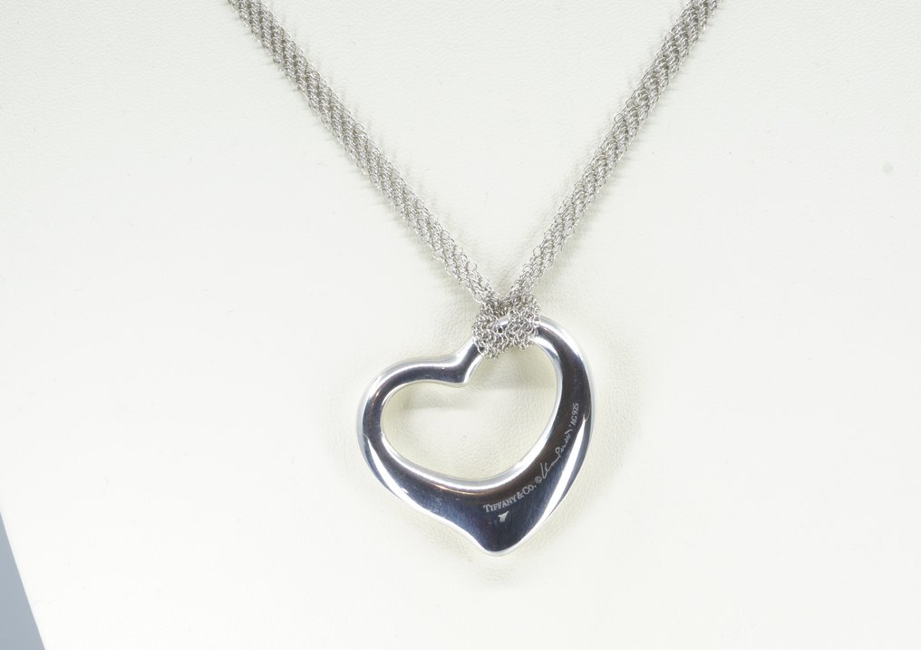 Tiffany & Co. - Halskæde med vedhæng - Open Heart Large, 30inch double Mesh Chain - Sølv  #1.1
