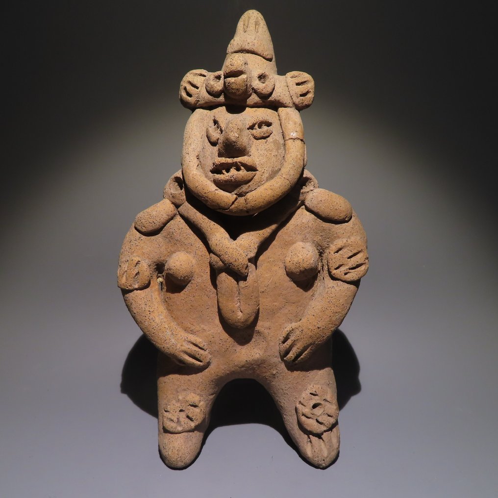Nayarit, México Terracota Enorme Figura de un guerrero. Muy raro. 19 cm H. Licencia de Exportación Española. #1.1