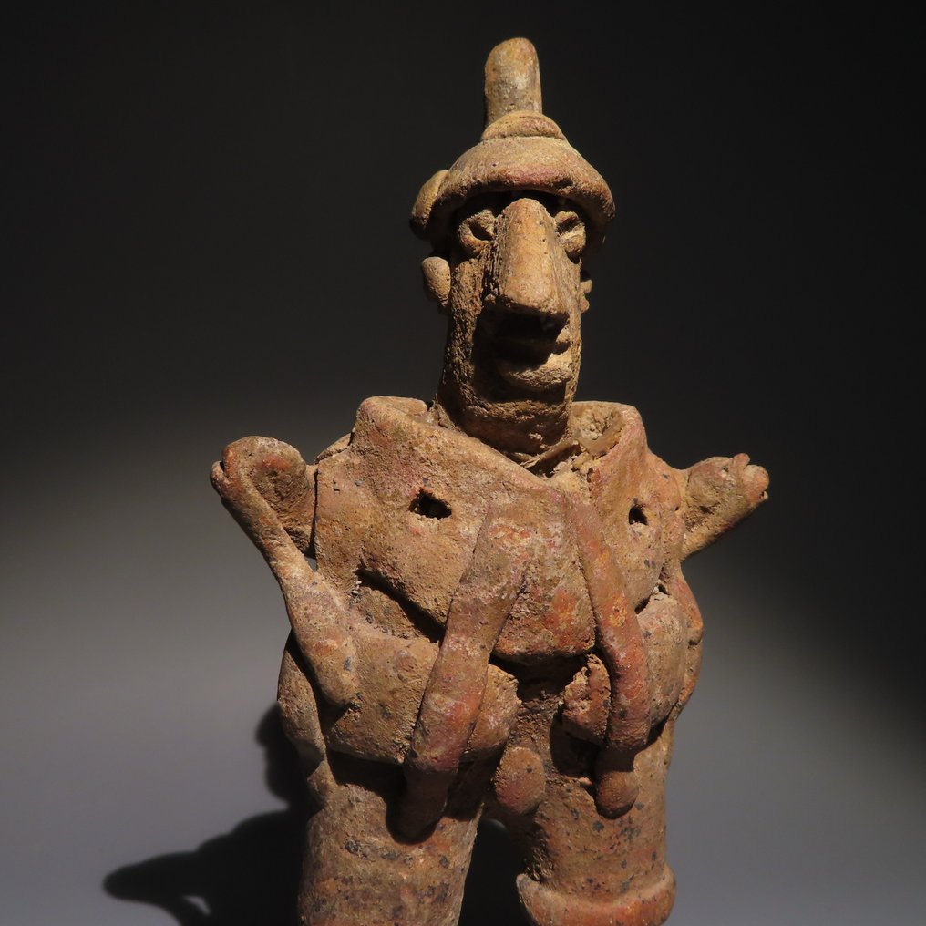 Nayarit, Mexico Terrakotta Figur av en kriger. Veldig sjelden. 14 cm H. Med spansk eksportlisens. #2.1