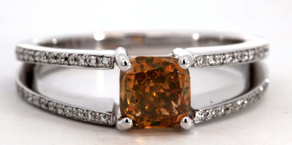 戒指 - 18 克拉 白金 -  1.55ct. tw. 黃色 鉆石 (天然彩色) #1.0