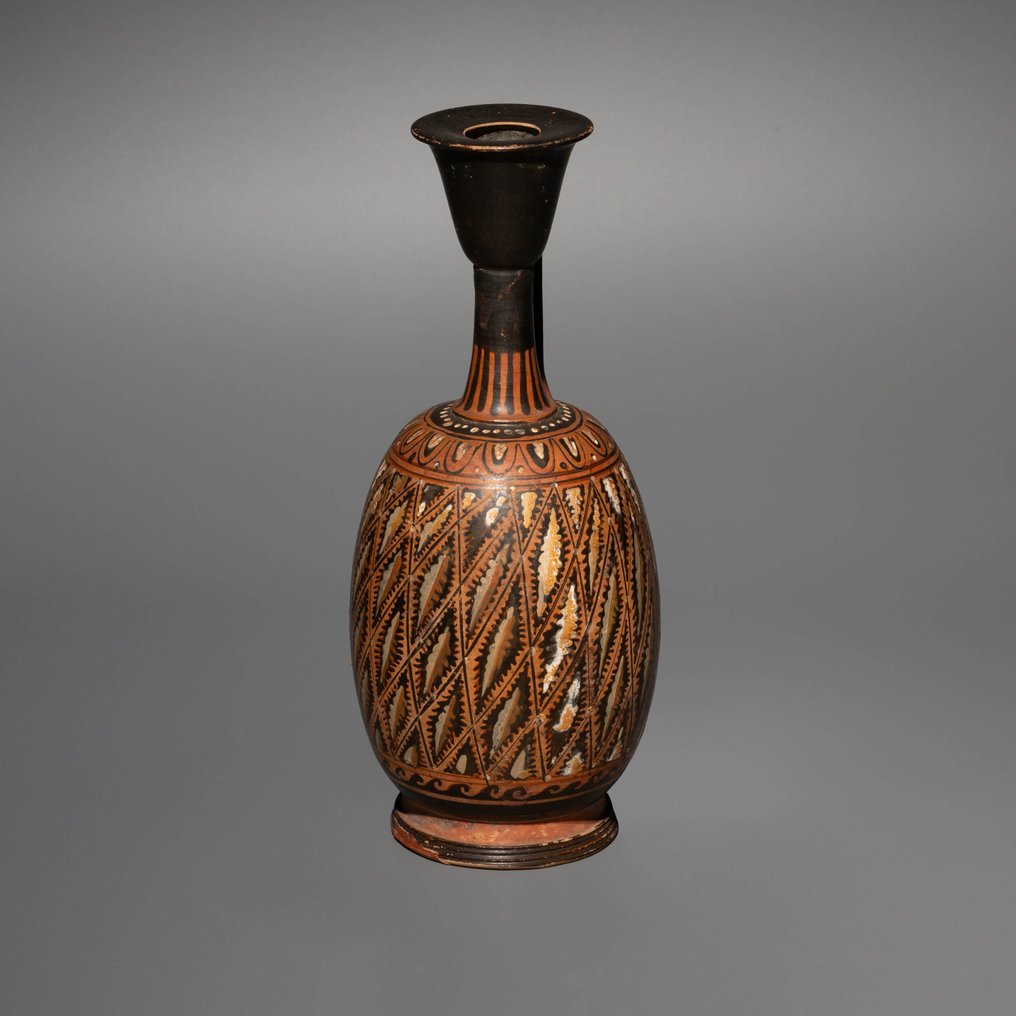 Antico Greco Ceramica Lekythos. Test H. TL da 20,5 cm. Ex Coll. Louis-Gabriel Bellon. Licenza di esportazione spagnola. #1.2