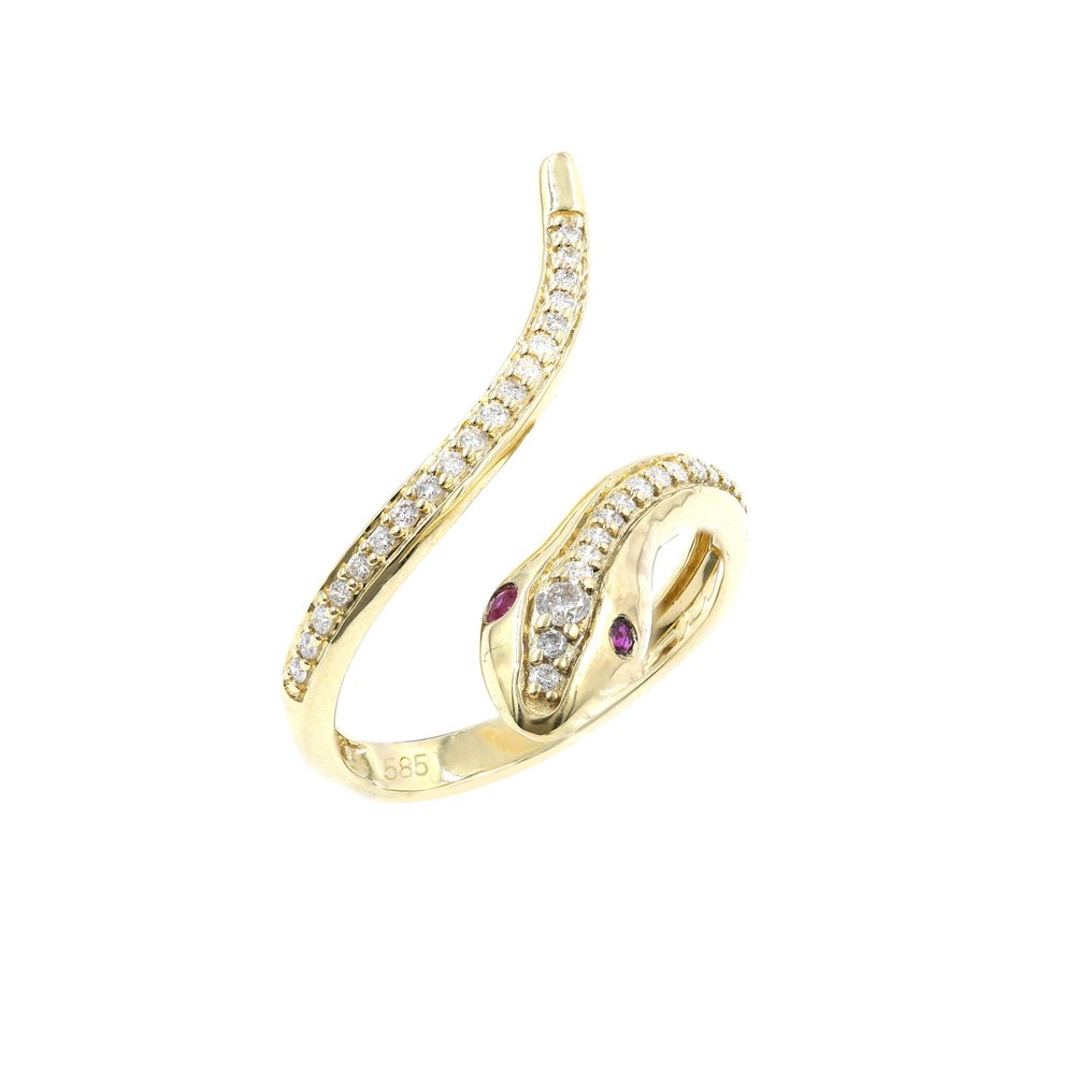 14 kt. Sárga arany - Gyűrű - 0.05 ct Rubin - Gyémánt #1.1
