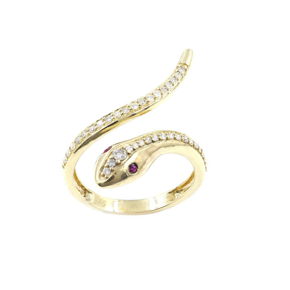 14 kt. Sárga arany - Gyűrű - 0.05 ct Rubin - Gyémánt #1.2