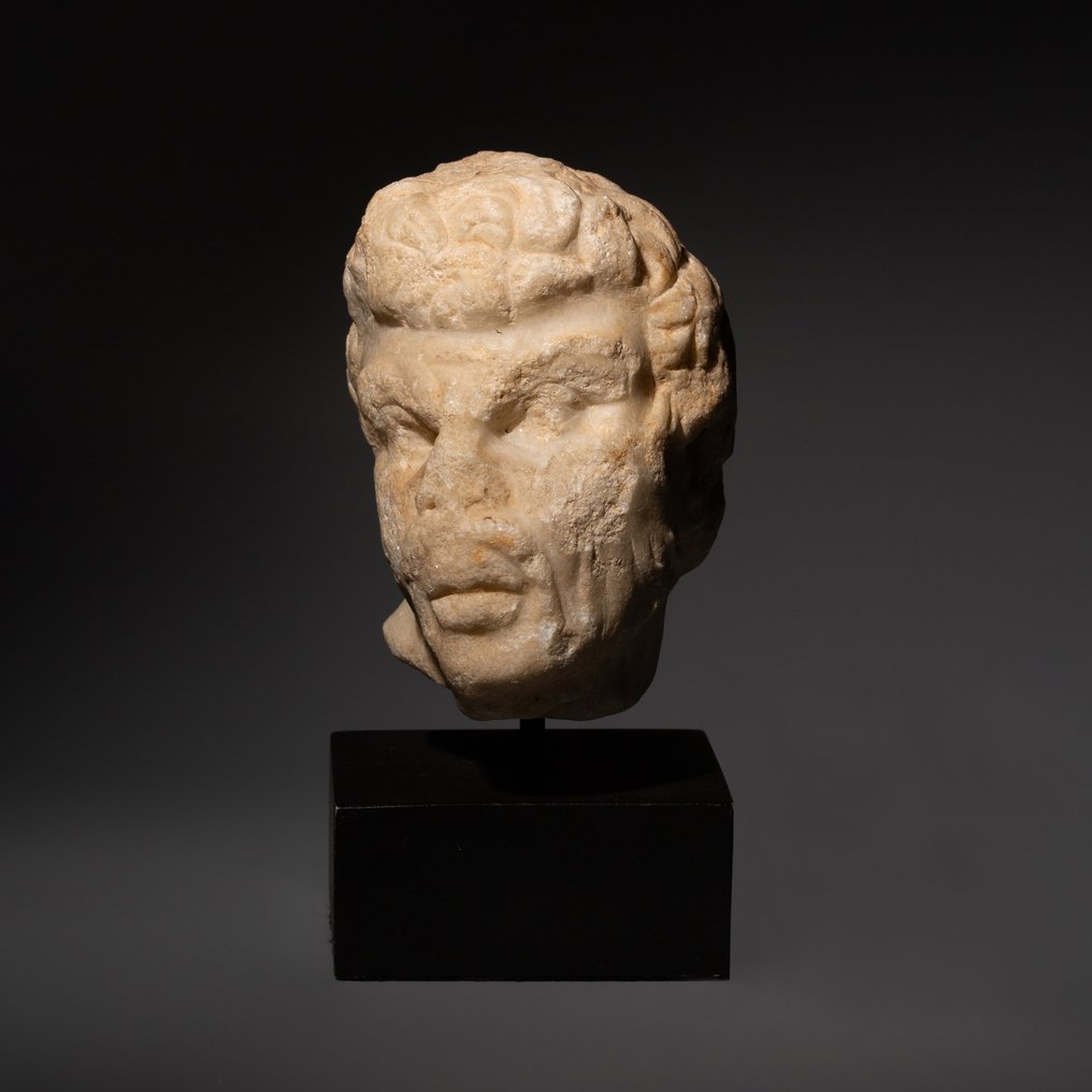 Starożytny Rzym Marmur Ładna głowa Satyra. I-II wiek n.e. 13 cm wys. Np. Galerie Królewskiej Ateny. Hiszpański eksport #1.2