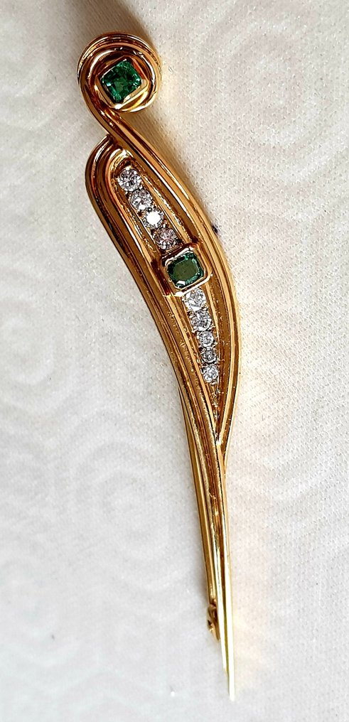 Bross - 18 kt. Sárga arany -  2.00ct. tw. Gyémánt (Természetes)  - Smaragd #3.2
