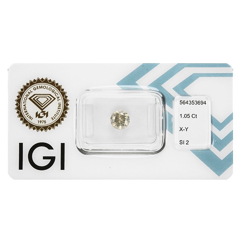 1 pcs 钻石  (天然)  - 1.05 ct - 圆形 - SI2 微内含二级 - 国际宝石研究院（IGI） - X-Y，浅棕黄色 #1.1