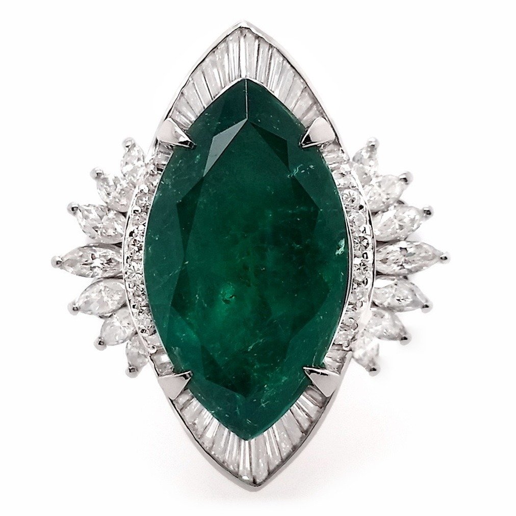 10.02 ctw - 8.53ct Fine Vivid Colombia Emerald and 1.49ct Natural Diamonds - IGI Report - Platina - Ring - 8.53 ct Smaragd - Diamanter #1.1