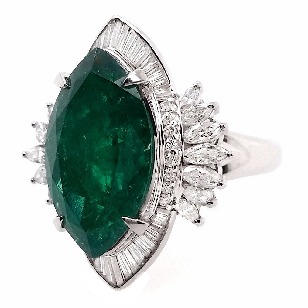 10.02 ctw - 8.53ct Fine Vivid Colombia Emerald and 1.49ct Natural Diamonds - IGI Report - Platina - Ring - 8.53 ct Smaragd - Diamanter #3.1