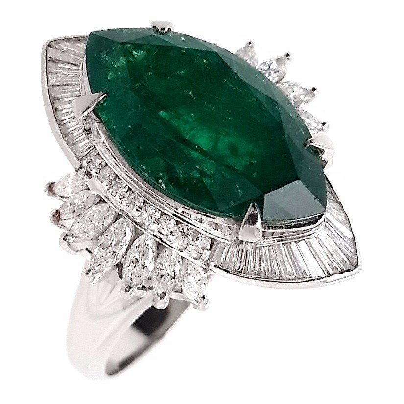 10.02 ctw - 8.53ct Fine Vivid Colombia Emerald and 1.49ct Natural Diamonds - IGI Report - Platina - Ring - 8.53 ct Smaragd - Diamanter #1.2
