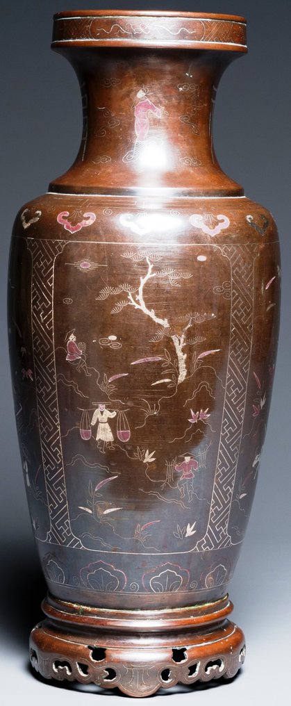 Vază - Cupru - 'Shisou' (石叟), Rongtai (榮泰) mark - China - secolul al XIX-lea #1.1