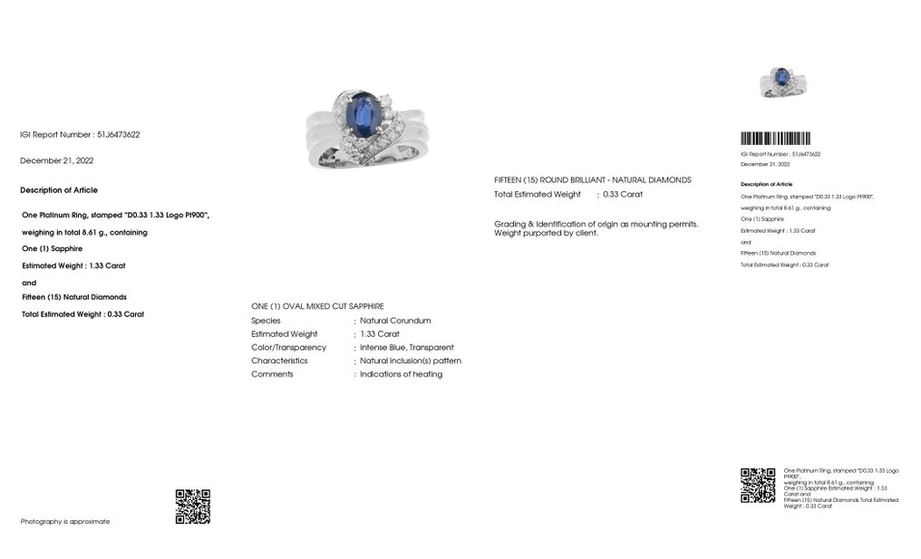 戒指 鉑金 -  1.66ct. tw. 藍寶石 - 鉆石 #2.1