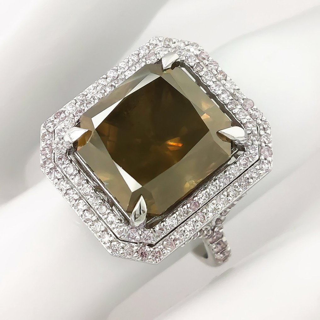 戒指 白金 -  10.72ct. tw. 钻石  (天然色彩的) #1.1