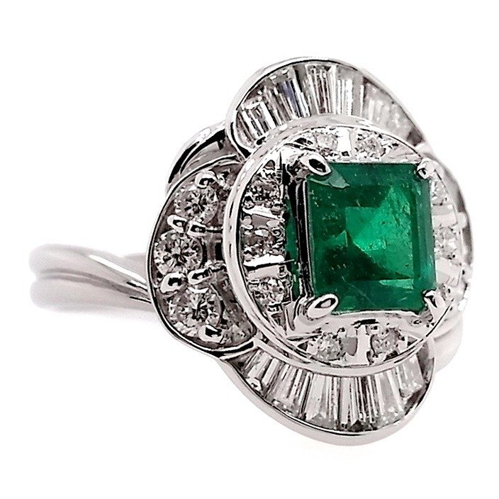 1.46 ctw - 0.88ct Natural Colombia Vivid Emerald and 0.58ct Natural Diamonds - IGI Report - 900 Platina - Ring - 0.88 ct Smaragd - Diamanter #3.3