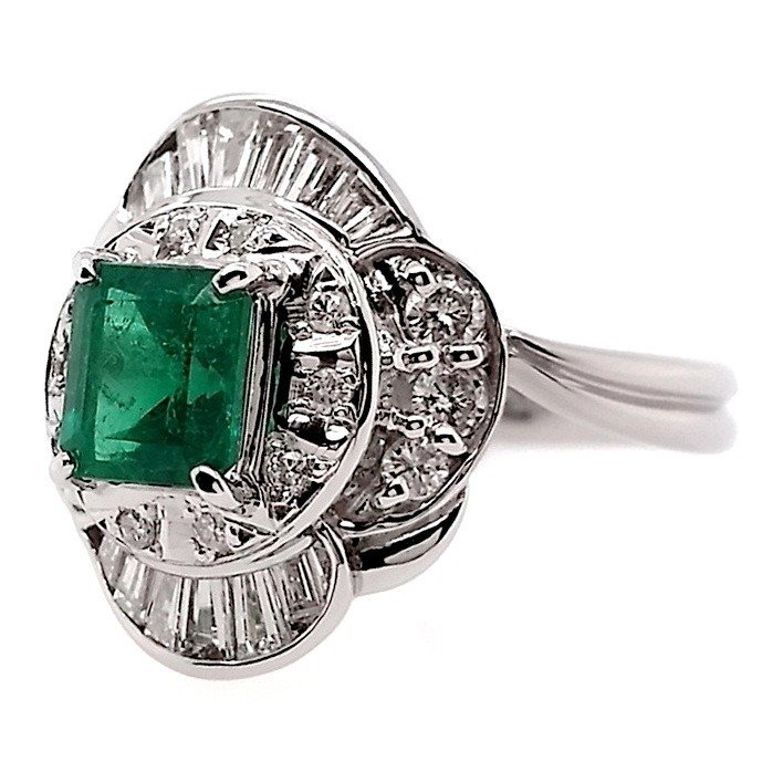 1.46 ctw - 0.88ct Natural Colombia Vivid Emerald and 0.58ct Natural Diamonds - IGI Report - 900 Platină - Inel - 0.88 ct Smarald - Diamante #3.2