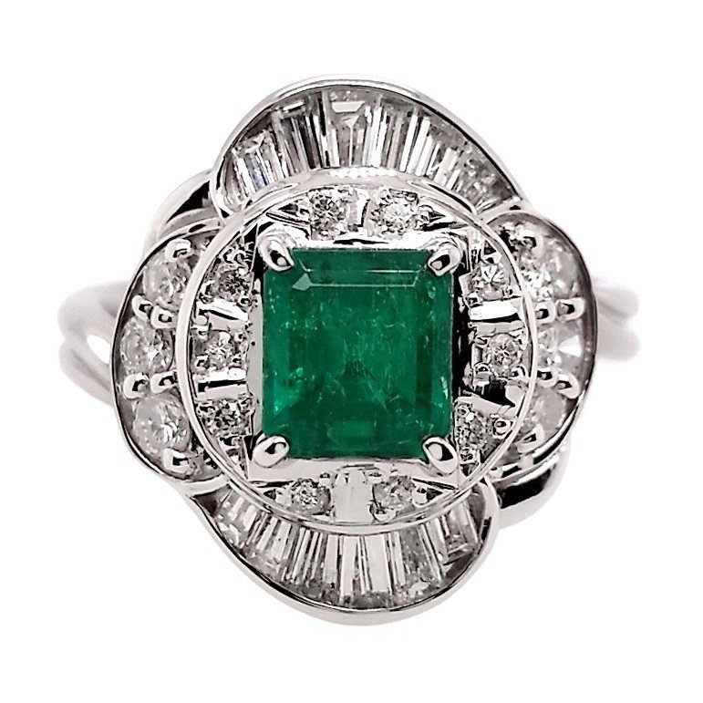 1.46 ctw - 0.88ct Natural Colombia Vivid Emerald and 0.58ct Natural Diamonds - IGI Report - 900 白金 - 戒指 - 0.88 ct 祖母绿 - Diamonds #1.2