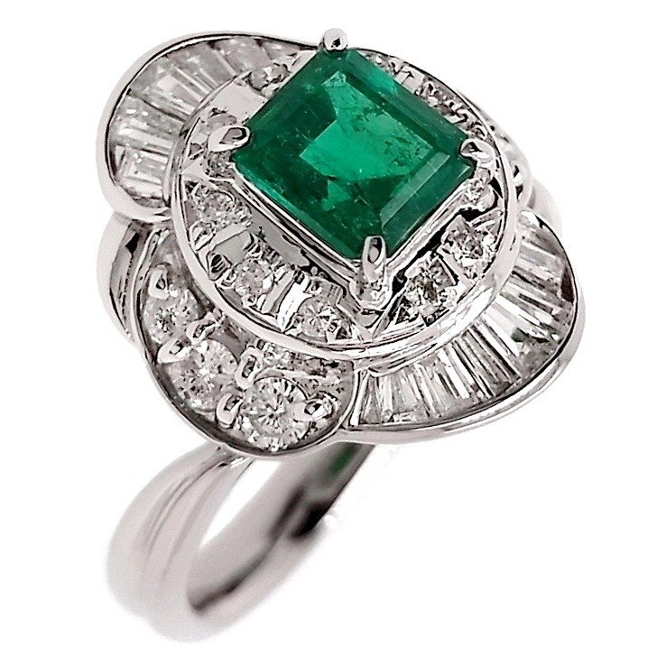 1.46 ctw - 0.88ct Natural Colombia Vivid Emerald and 0.58ct Natural Diamonds - IGI Report - 900 白金 - 戒指 - 0.88 ct 祖母绿 - Diamonds #1.1