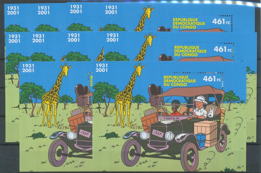 刚果民主共和国 2001 - 丁丁在刚果——100套全新纸块,估价:700欧元 - COB BL205** #1.0