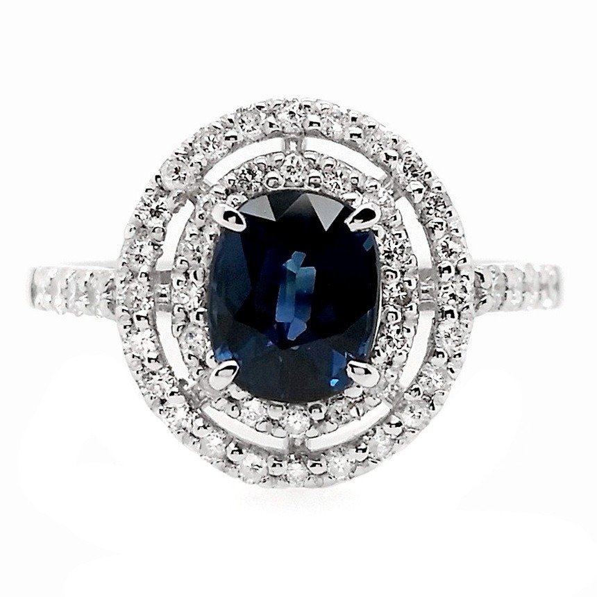 1.55 ctw - 1.14ct Natural Sapphire and 0.41ct Natural Diamonds - IGI Report - 950 鉑金 - 戒指 - 1.14 ct 藍寶石 - Diamonds #1.2