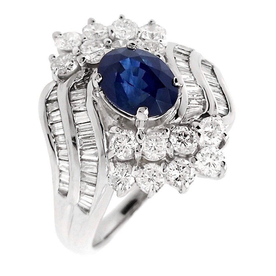 2.71 ctw - 1.41ct Natural Kashmir Sapphire and 1.30ct Natural Diamonds - IGI Report - 900 Platinum - Ring - 1.41 ct Sapphire - Diamonds #1.1